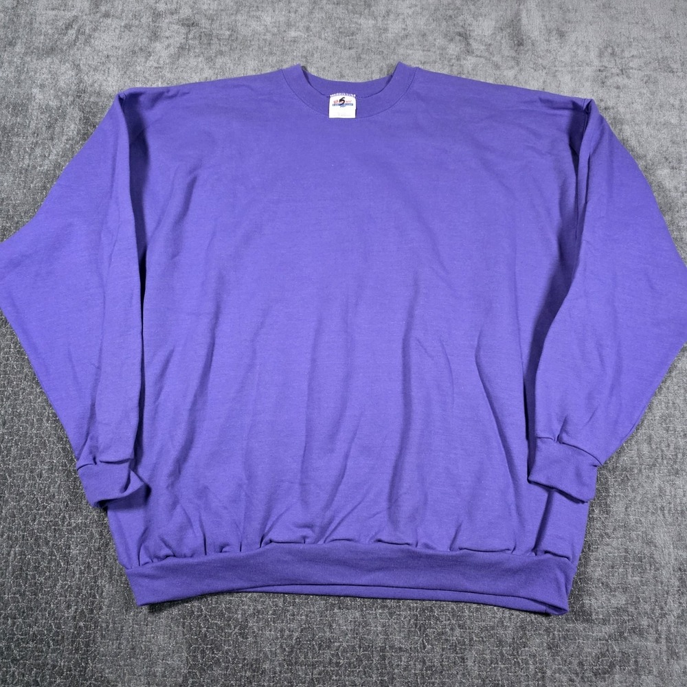 Vtg Y2K Hanes Pullover Sweatshirt Mens 2XL XXL Solid Purple Blank Comfort Blend